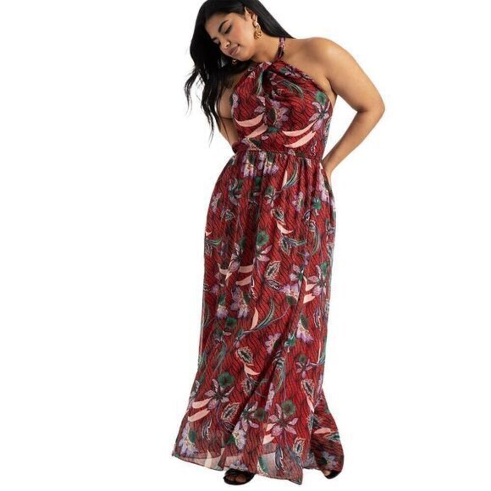 NEW Eloquii Halter Neck‎ Maxi Dress floral print, size 24